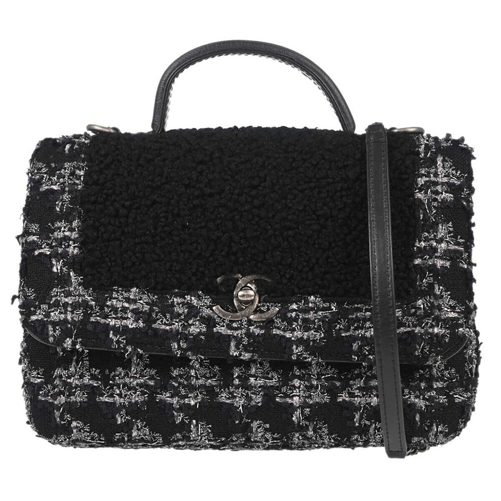 Chanel Top Handle Shearling with Tweed Small